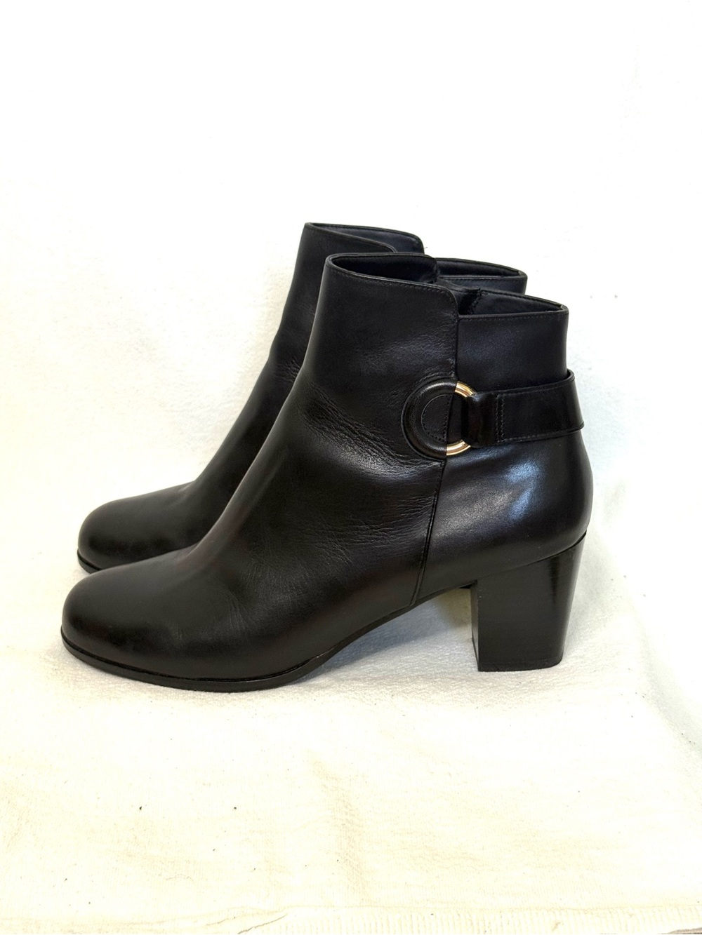 Cole Haan Bailey Booties Black Leather Ankle Booties with Silver Ring Accent